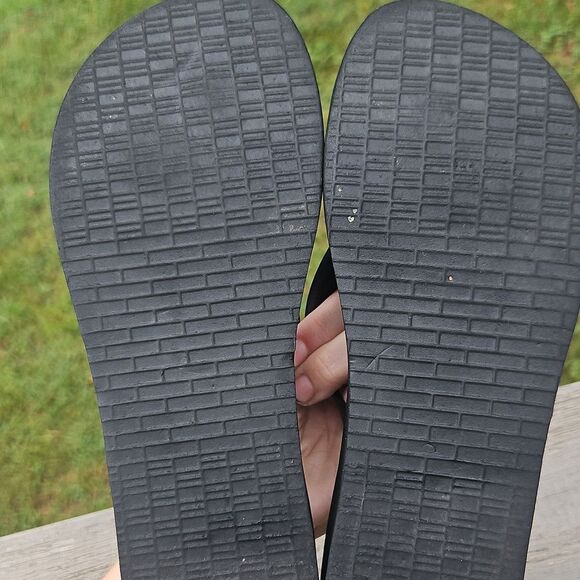 Tory Burch Logo Flip Flops Black Brown Camo Print Sandals Women’s ~Sz 9.5 - Picture 8 of 10